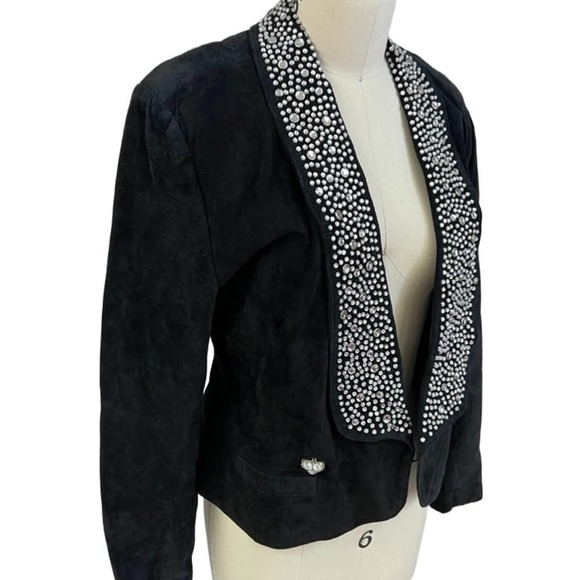 Vtg 80s Lillie Rubin genuine leather blazer Studs Rhinestones size 8 - Picture 1 of 10